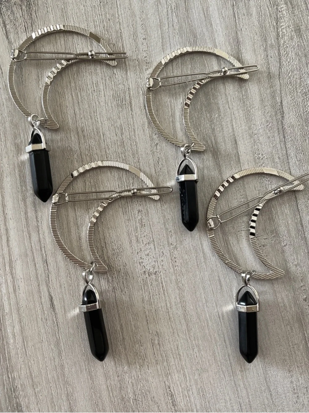 Silver Moon Hair Clip with Black Crystal - Picture 2 of 5